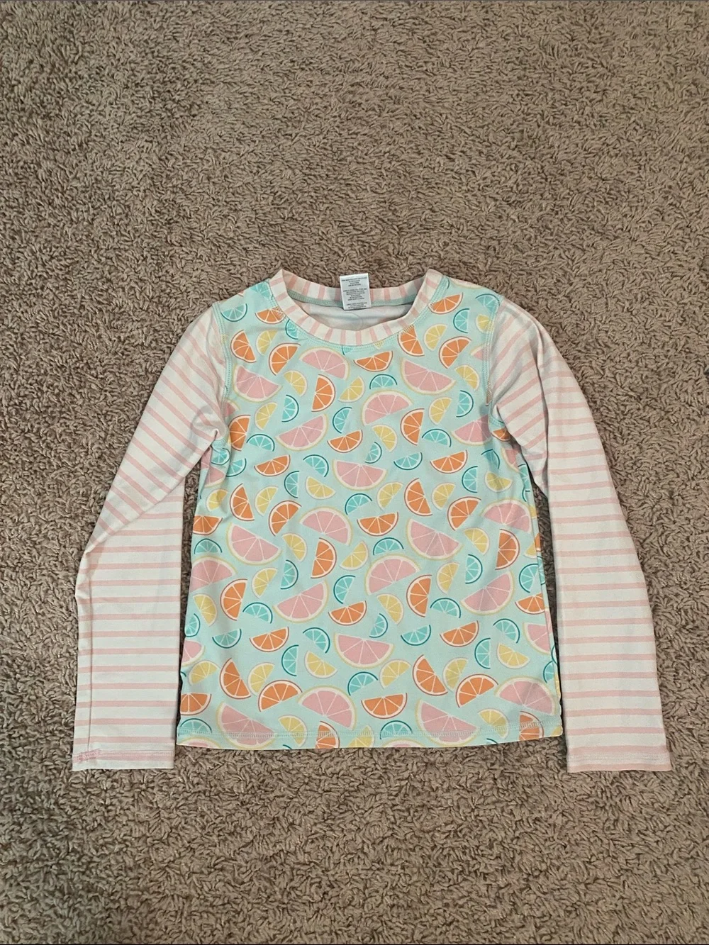 Girls' Long Sleeve Citrus Print Swim Shirt - Pastel Pink & Mint Rashguard
